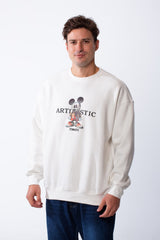Men's Rounded Neckline With Playful Chest Print Long Sleeves Over Size Casual Everyday Wear Melton Sweatshirt