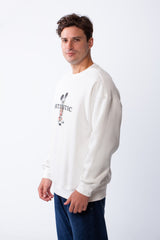 Men's Rounded Neckline With Playful Chest Print Long Sleeves Over Size Casual Everyday Wear Melton Sweatshirt