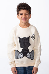Boy's Modern Crew Neckline Long Sleeves With Ribbed Cuffs Graphic Print Practicality Casual Oversize Melton Sweatshirt