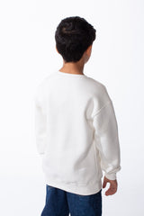 Boy's Crew Neckline Long Sleeves Finished Decorated Classic Oversize Fit Sweatshirt