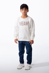 Boy's Crew Neckline Long Sleeves Finished Decorated Classic Oversize Fit Sweatshirt