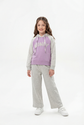 Girl's Tomato Store Outfit Hooded Long Sleeve Color-Block Design Honey Front Typography Melton Slim Fit