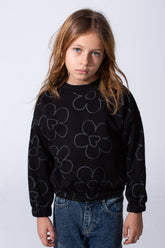 Girl's Tomato Store Melton Slim Fit Sweatshirt Allover Floral Outline Print Elastic Cuffs And Hem
