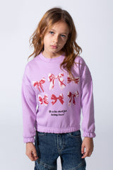 Girls’ Slim Fit Long-Sleeve Crew Neck Dropped Shoulders Elasticated Cuff And Waistband Graphic Print Modern Melton Sweatshirt