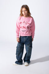 Girls’ Slim Fit Long-Sleeve Crew Neck Dropped Shoulders Elasticated Cuff And Waistband Graphic Print Modern Melton Sweatshirt