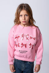 Girls’ Slim Fit Long-Sleeve Crew Neck Dropped Shoulders Elasticated Cuff And Waistband Graphic Print Modern Melton Sweatshirt