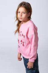 Girls’ Slim Fit Long-Sleeve Crew Neck Dropped Shoulders Elasticated Cuff And Waistband Graphic Print Modern Melton Sweatshirt