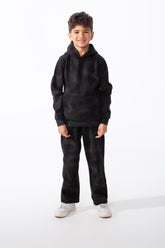 Boy's Two-Piece With Unique Allover Marble Pattern Kangaroo Pockets Long Sleeves Cozy Comfy Hooded Melton Outfit Set