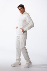 Men's Two-Piece Kangaroo Pockets With Unique All-over Marble Pattern Long Sleeves Cozy Comfy Melton Outfit Set