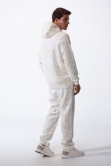 Men's Two-Piece Kangaroo Pockets With Unique All-over Marble Pattern Long Sleeves Cozy Comfy Melton Outfit Set
