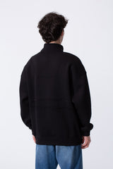 Men's Tomato Store Quarter-Zip Distressed Sweatshirt Panel Details Melton Oversized