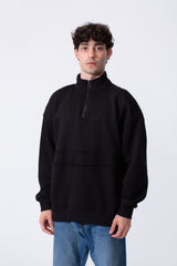 Men's Tomato Store Quarter-Zip Distressed Sweatshirt Panel Details Melton Oversized