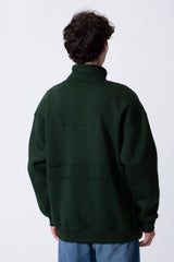 Men's Tomato Store Quarter-Zip Distressed Sweatshirt Panel Details Melton Oversized