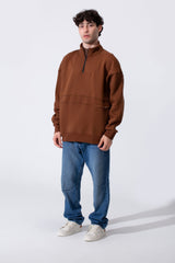 Men's Tomato Store Quarter-Zip Distressed Sweatshirt Panel Details Melton Oversized
