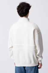 Men's Tomato Store Quarter-Zip Distressed Sweatshirt Panel Details Melton Oversized