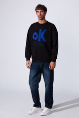 Men's Tomato Store Long Sleeve Crew Neck With Front Print Regular Fit Melton Sweatshirt