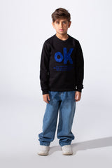 Boy's Long Sleeve Crew Neck With Front Print Slim Fit Melton Sweatshirt