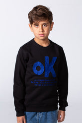 Boy's Long Sleeve Crew Neck With Front Print Slim Fit Melton Sweatshirt