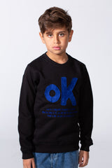 Boy's Long Sleeve Crew Neck With Front Print Slim Fit Melton Sweatshirt