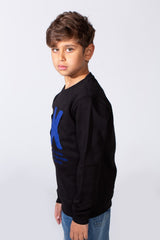 Boy's Long Sleeve Crew Neck With Front Print Slim Fit Melton Sweatshirt