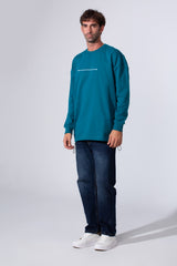 Men's Regular Fit Crew Neck Melton Front And Back Printed Sweatshirt