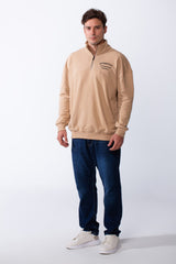 Men's High Neckline Long Sleeves Quarter Zip With Text Logo Print Regular Fit Sweatshirt