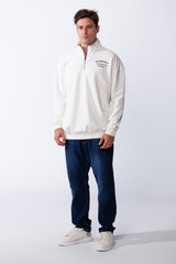 Men's High Neckline Long Sleeves Quarter Zip With Text Logo Print Regular Fit Sweatshirt