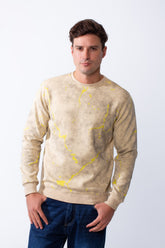 Men's Crew Neck With Marble Colorful Pattern Long Sleeves Casual Slim Fit Sweatshirt