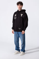 Men's Tomato Store Bold Raised Script Embroidery Double-Layer Hood Melton Oversize Sweatshirt