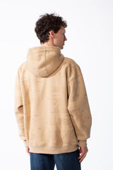 Men's Heavyweight Oversized Sweatshirt Chest Raw-Edged Map Applique Print Classic Kangaroo Pocket