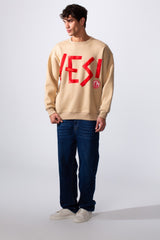 Men's Yes Print Oversize Round Neck Sweatshirt