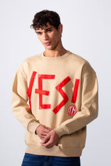 Men's Yes Print Oversize Round Neck Sweatshirt