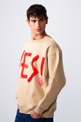 Men's Yes Print Oversize Round Neck Sweatshirt