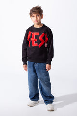 Boy's Front Yes Print Oversize Crew Neck Sweatshirt