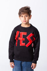 Boy's Front Yes Print Oversize Crew Neck Sweatshirt