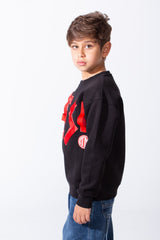 Boy's Front Yes Print Oversize Crew Neck Sweatshirt