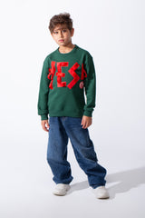 Boy's Front Yes Print Oversize Crew Neck Sweatshirt