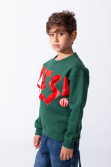 Boy's Front Yes Print Oversize Crew Neck Sweatshirt
