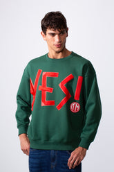 Men's Yes Print Oversize Round Neck Sweatshirt