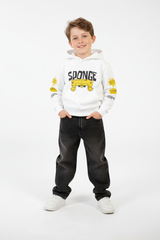 Boy's Tomato Store Bold Graphics Playful SpongeBob Design Kangaroo Pocket Oversize Sweatshirt