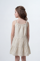 Girl's Tomato Store Tiered Linen Dress Textured Fabric Surface Square Neck Design Ruffle Strap Detail Flowy Layered