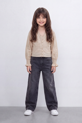 Girl's Tomato Store Prairie Smock Blouse Delicate Dobby Stripe Texture Smocked Front Panels Button Detail Ruffle Edge Slim Fit