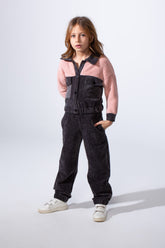 Girl's Two-Pieces With Mix Textured Fabric Classics Collar Button Down Two Chest Pockets Trendy Layered Modern Outfit