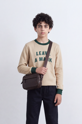 Boy's Tomato Store Winter Melton Sweatshirt Slim Fit Leave Mark Front Typography