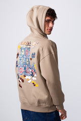 Men's Oversized Melton Printed Hood Sweatshirt