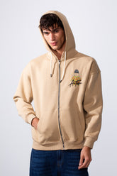 Men's Oversized Melton Graphic Hood Sweatshirt With Zipper
