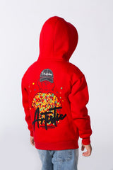 Boy's Zip-Up Back Artistic Print Long Sleeve Oversize Melton Hood Sweatshirt