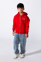Boy's Zip-Up Back Artistic Print Long Sleeve Oversize Melton Hood Sweatshirt