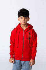 Boy's Zip-Up Back Artistic Print Long Sleeve Oversize Melton Hood Sweatshirt