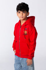 Boy's Zip-Up Back Artistic Print Long Sleeve Oversize Melton Hood Sweatshirt